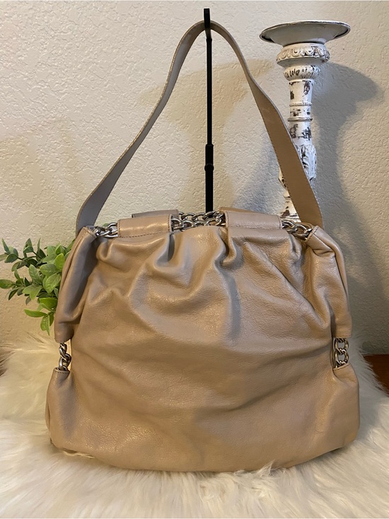 Furla Handbags - Furla Taupe Soft Leather Shoulder Hobo Bag w/ Chain Detail